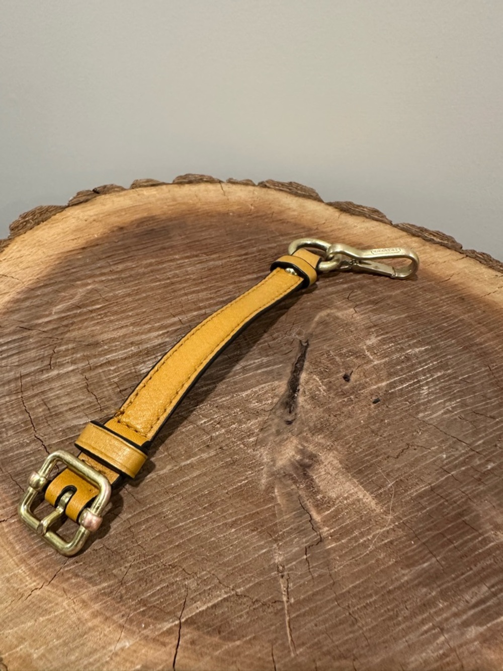 Coach Brass Snap Hook Key Fob with Yellow-Tan Leather - Picture 3 of 10